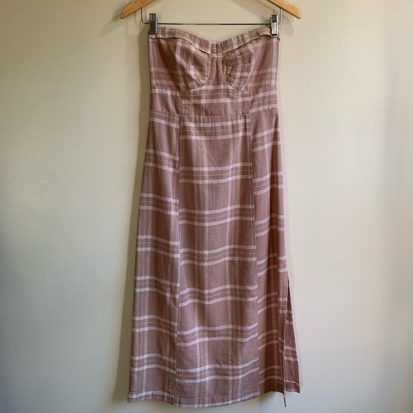 Free People Life Like This Linen Strapless Midi Dress - Picture 2 of 15